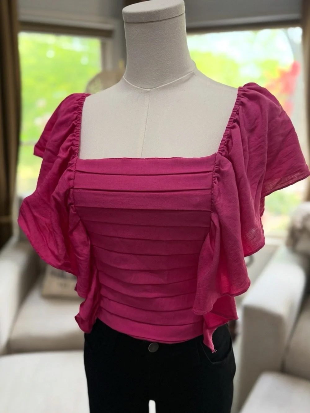 DO+BE Fuchsia Square Neck Ruffle Sleeve Top - Picture 2 of 3